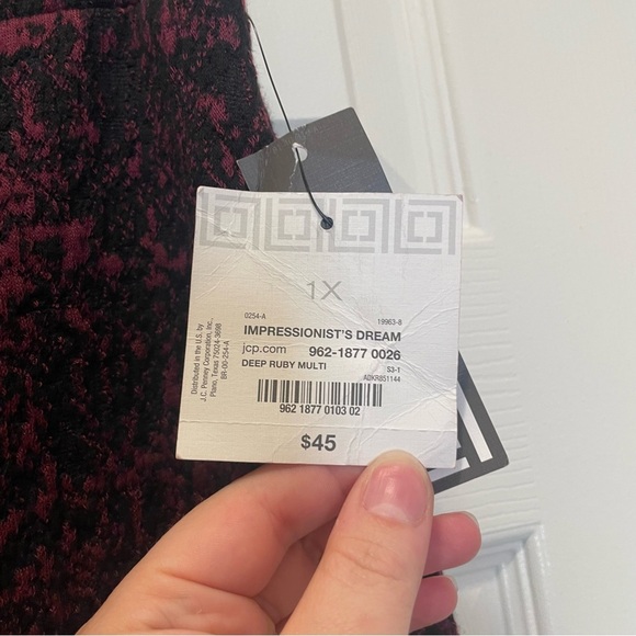 NWT Liz Claiborne Woman's Black & Burgundy Textured Tweed Skirt Plus Size 1X - Picture 2 of 6